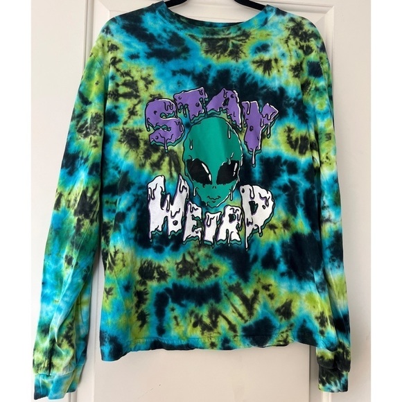 THIRTY SINGLE TIE DYE STAY WEIRD LONG SLEEVE COTTON SHIRT - SIZE S - Picture 1 of 3